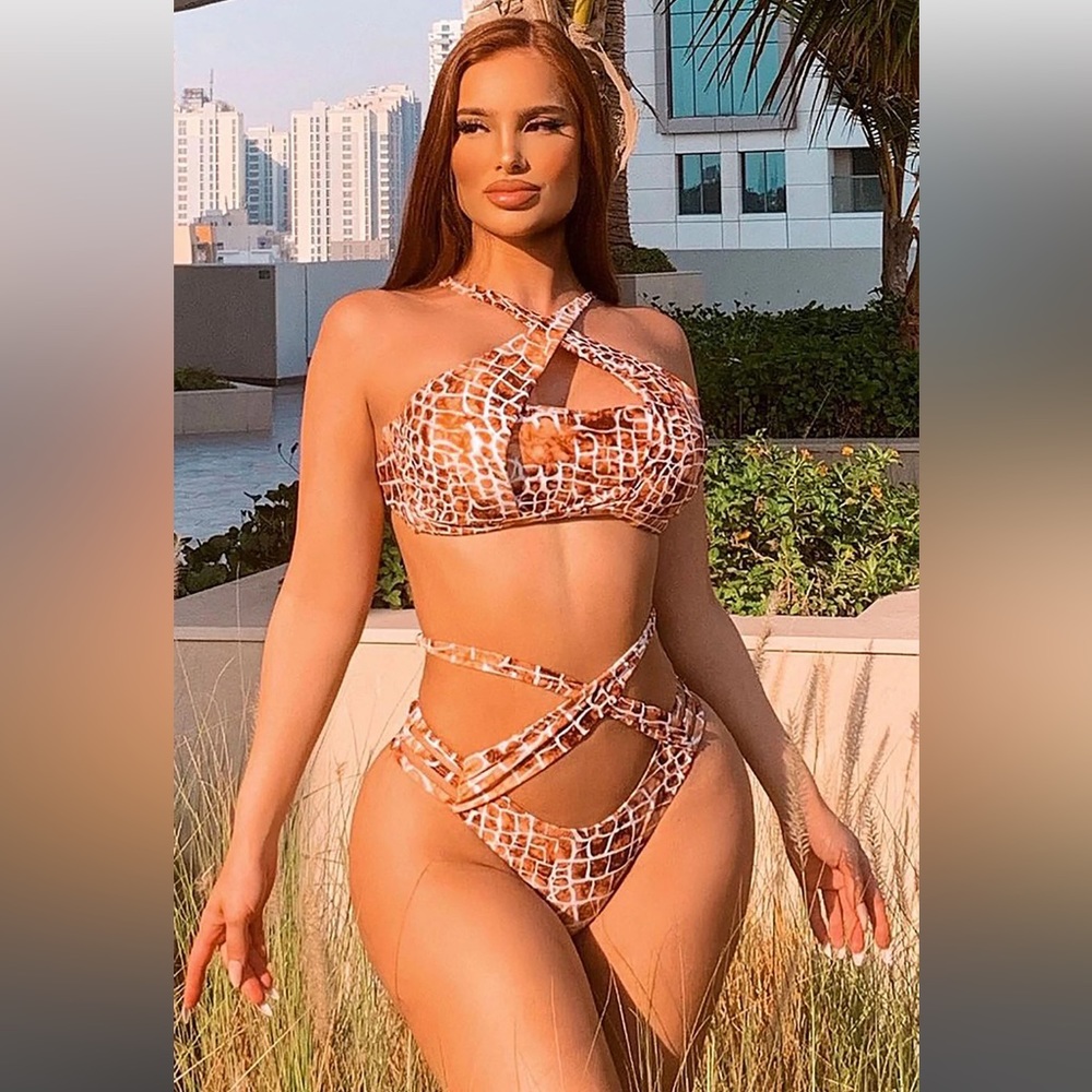 Fashion nova paradise calling giraffe print 2 piece bikini size L new with tags